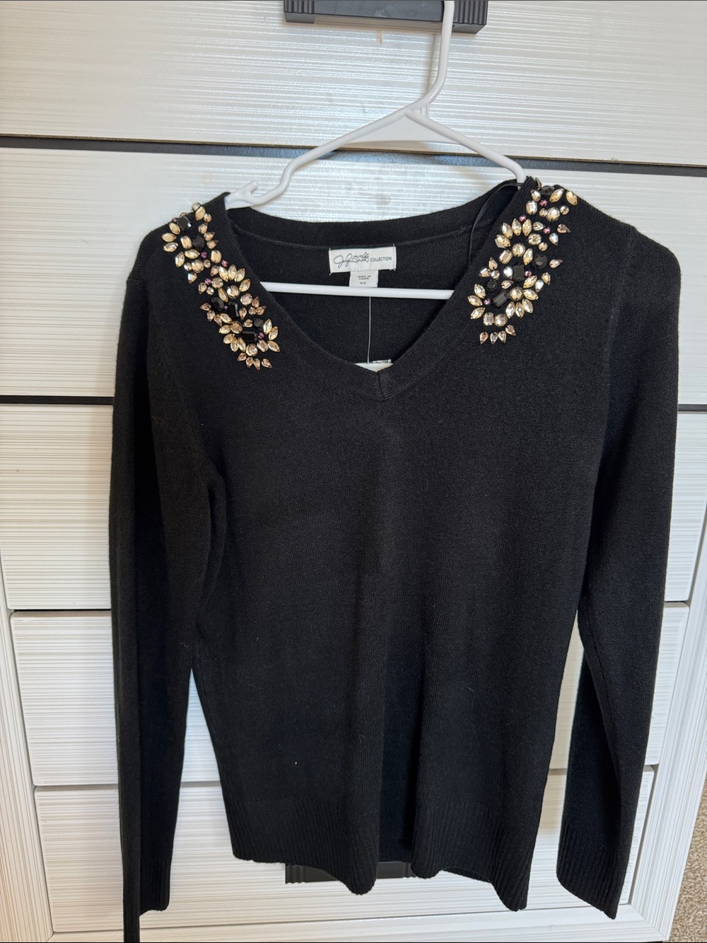 Black jeweled v-neck sweater